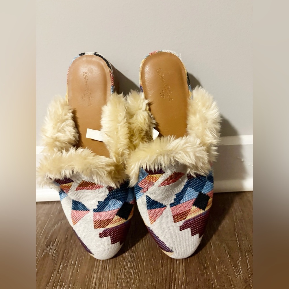 Universal tread Faux Fur-Trim Patterned Mule Slippers - Multi